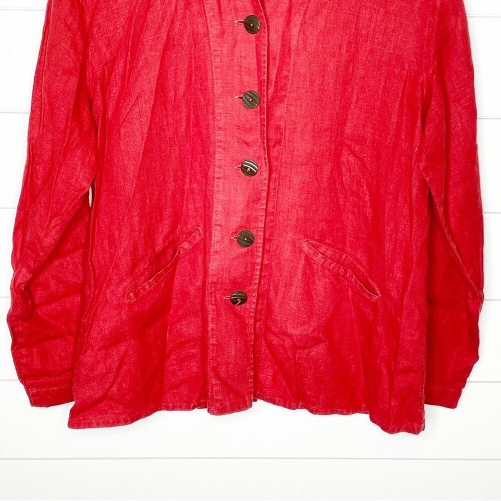 Flax Linen Button Front Long Sleeve Shirt Jacket Red Size Small - Picture 3 of 8
